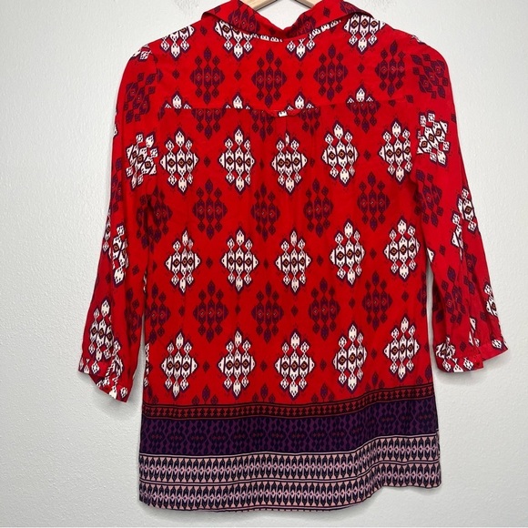 Maeve Anthropologie Women Top 4 Red Paisley Woodland Walk Button Down Shirt - Picture 4 of 11